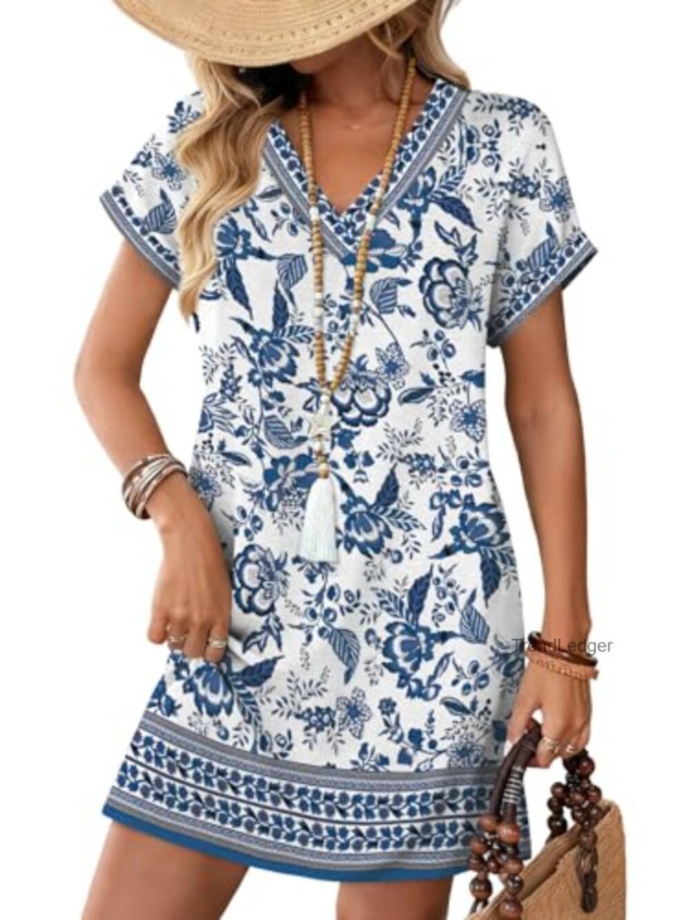 WIHOLL Women's Casual V-Neck Tshirt Midi Dress Short Sleeve Beach Vacation